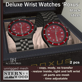 {JS} Deluxe Wrist Watch 'ROXUS' - black steel - 2 pcs