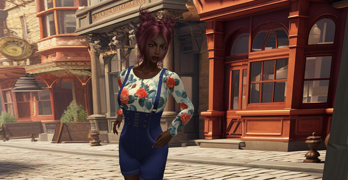 Denim overall Top Roses Maitreya