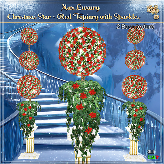 Max Luxury - Christmas Star - Red Topiary with Sparkles