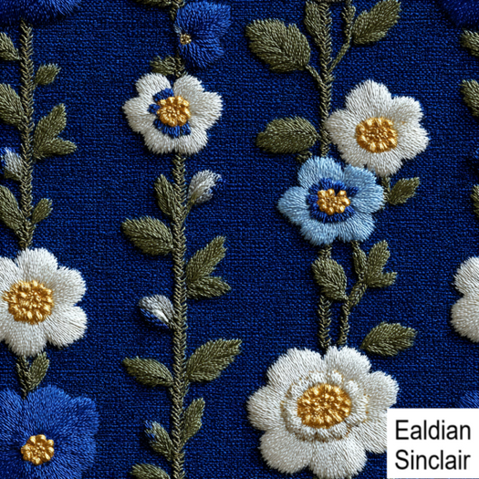 Blue Embroidered Floral Stripes Seamless Texture