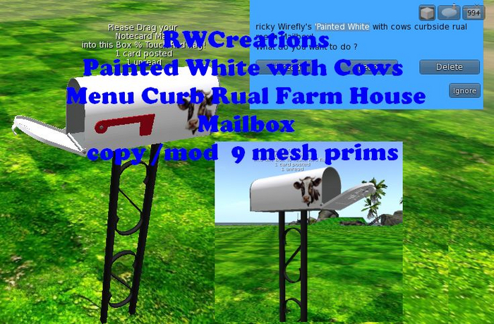 Painted White w/ Cows Menu Curb Rural Farm House Mailbox (boxed)