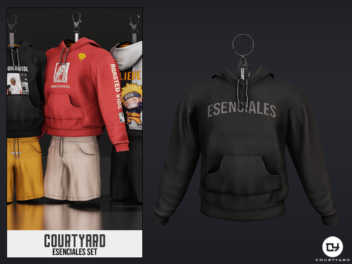 '' COURTYARD '' ESENCIALES HOODIE - E BLACK