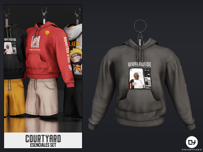 '' COURTYARD '' ESENCIALES HOODIE - WORLDWIDE GRAY