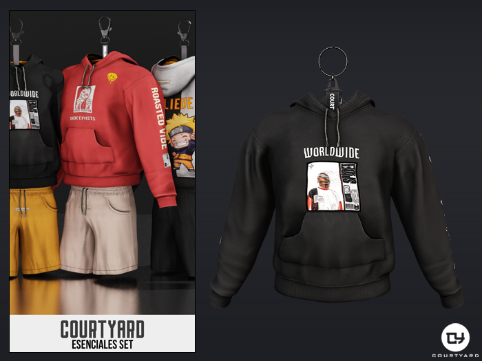 '' COURTYARD '' ESENCIALES HOODIE - WORLDWIDE BLACK