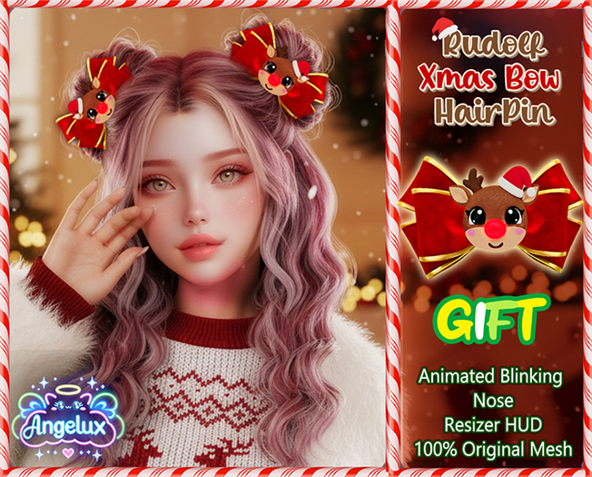 *Angelux* Rudolf Xmas Bow Hairpin GIFT