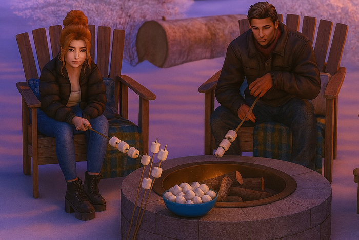 Winter Patio, Outdoor Chairs, Fire Pit, Texture Change, Mesh, Roast Marshmallows