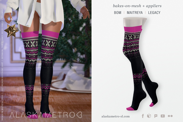 "Cozy" 2K Nordic pattern stockings - 01 black/pink | BOM | Legacy | Maitreya