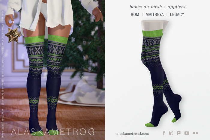 "Cozy" 2K Nordic pattern stockings - 05 lime green/navy blue | BOM | Legacy | Maitreya