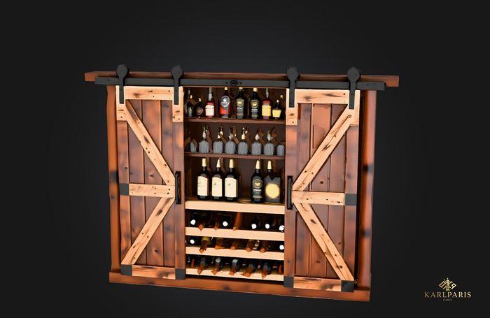 Rustic Bar Storage Second Life Marketplace - Rustic Bar Cabinet – Farmhouse Tavern Storage ...