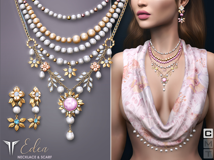 **RE** Edea Necklace & Scarf Set - Necklace - Earrings - Scarf - PBR - Maitreya, Gen X, Meshbody, Khara, eBOD