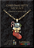 EarthStones Christmas Kitty Necklace ~ Carnelian & Black Pearl