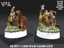 FULL PERM V*A SCENE CERAMIC RACCOONS STATUE
