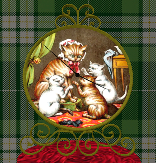 Desk Clock Christmas Cats Family (box)