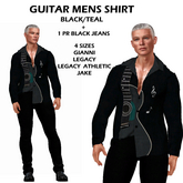 MENS GUITAR SHIRT - G3- BLACK/TEAL