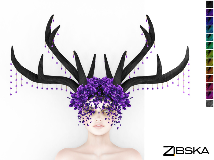 Zibska ~ Saira color change headpiece of antlers and petals with and without beads