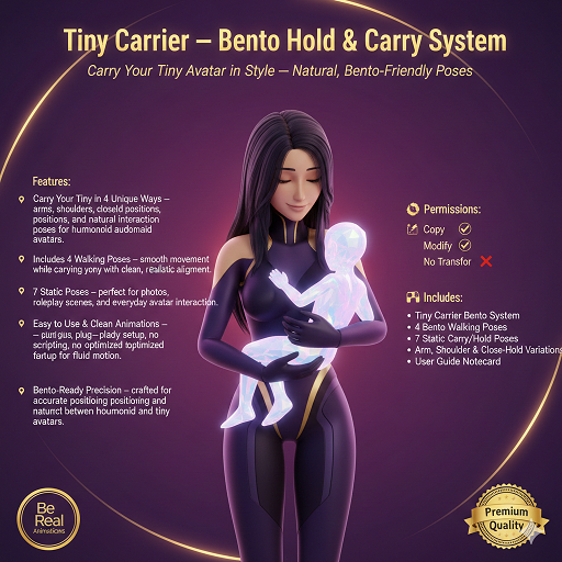 Tiny Carrier Bento System – 4 Carry Styles, 4 Walking Poses, 7 Static Poses (Copy/Mod)
