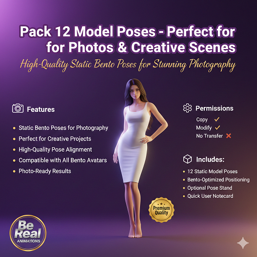 Pack 12 Model Poses – High-Quality Static Bento Poses for Photography & Creative Scenes