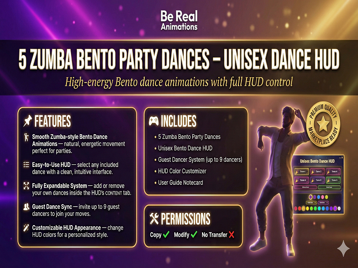 5 Zumba Bento Party Dances – Unisex Dance HUD System