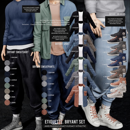 .etiquette. Bryant Full Set  RARE// Legacy & Athletic