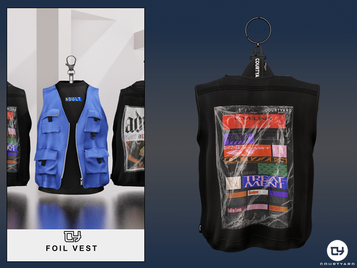 '' COURTYARD '' FOIL VEST - TREATMENT BK