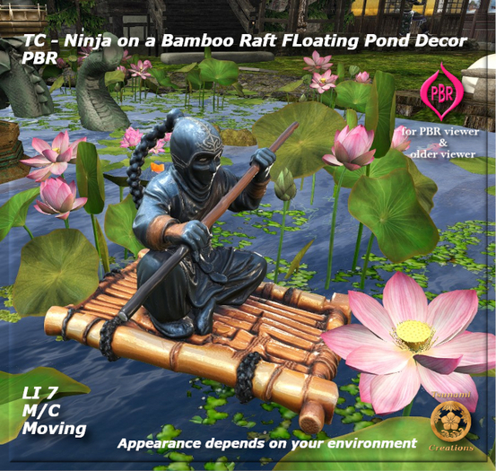 TC - Ninja on a Bamboo Raft Floating Pond Decor PBR