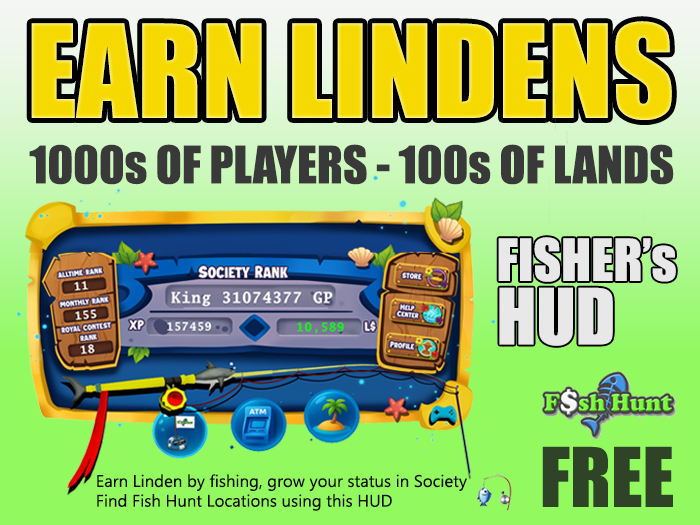 Linden Gold Hunter HUDs - Earn Lindens fishing and hunting for coins