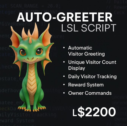 Advanced Auto-Greeter & Visitor Loyalty Tracker LSL Script – Full Permission | Smart Rewards, Daily Visitors Counter