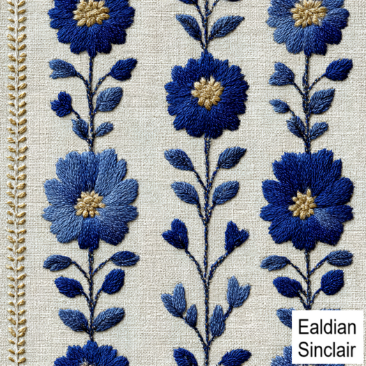 Blue Embroidered Striped Linen Seamless Texture