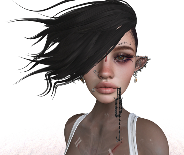 CUREMORE / Punk  Chained Mouth Hook & face pins  / BLACK