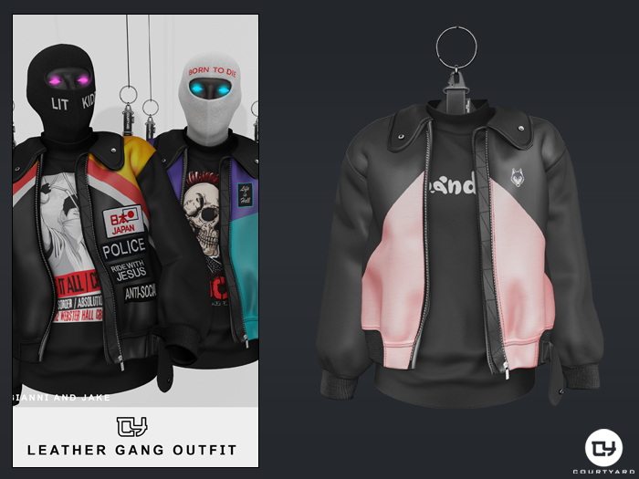 '' COURTYARD '' LEATHER GANG JACKET - BLK/ROSE