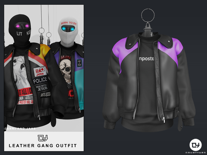 '' COURTYARD '' LEATHER GANG JACKET - PURP/BLK