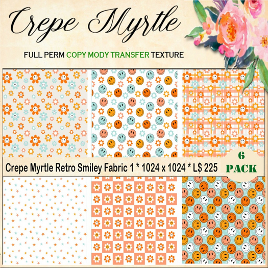 Crepe Myrtle Retro Smiley Fabric 1