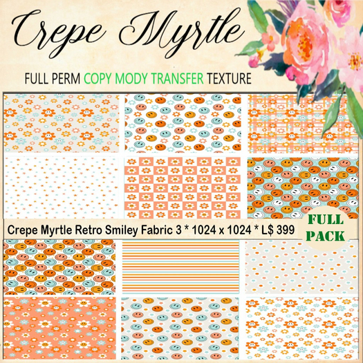 Crepe Myrtle Retro Smiley Fabric 3 FullPack