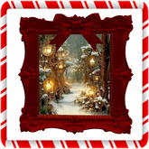 Ornate Red Holiday Frame Village lights