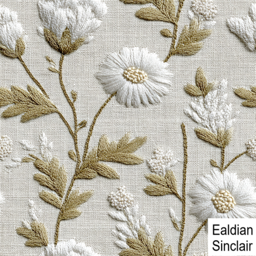 Embroidered White Floral Linen Seamless Texture