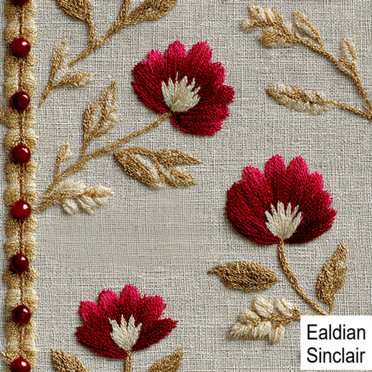 Beaded Red Floral Embroidered Linen Seamless Texture