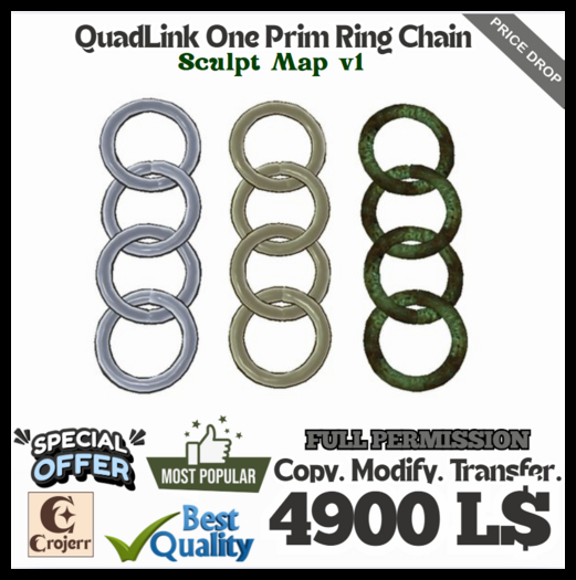QuadLink One Prim Ring Chain – Full Perm Sculpt Map v1