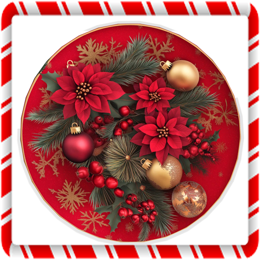 Red Holiday Gold Trim Round Rug