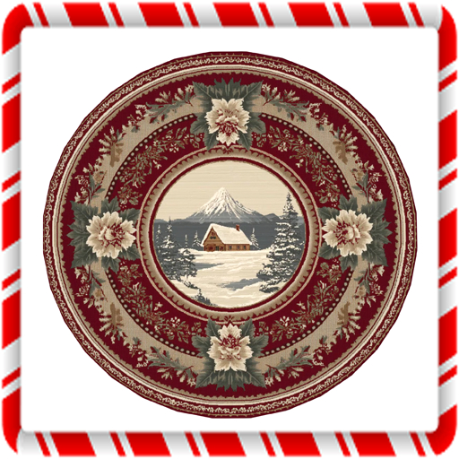 Red Holiday Winter Cabin Round Rug