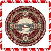 Red Holiday Winter Cabin Round Rug