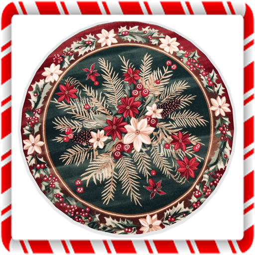 Red Floral Holiday Round Rug