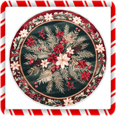 Red Floral Holiday Round Rug