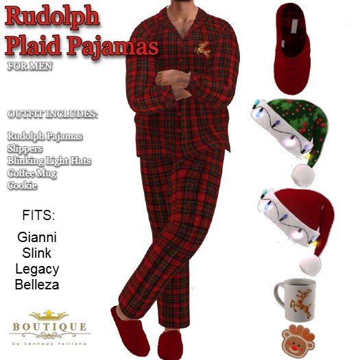 Red Rudolph - CHRISTMAS PLAID Flannel Pajamas FOR MEN (ADD)