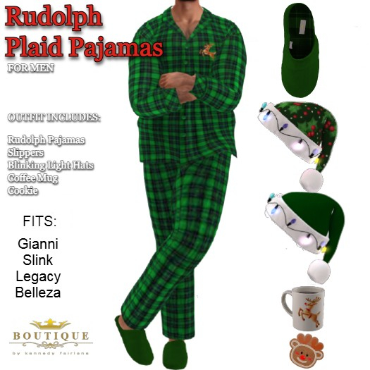 Green Rudolph - CHRISTMAS PLAID Flannel Pajamas FOR MEN (ADD)