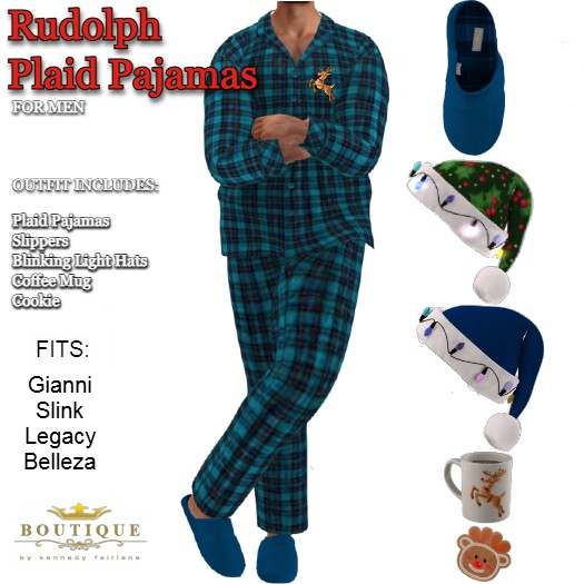 Blue Rudolph - CHRISTMAS PLAID Flannel Pajamas FOR MEN (ADD)