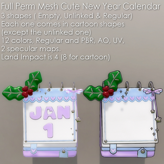 * Full Perm Mesh * Cute New Year Calendar * PBR & Classic *