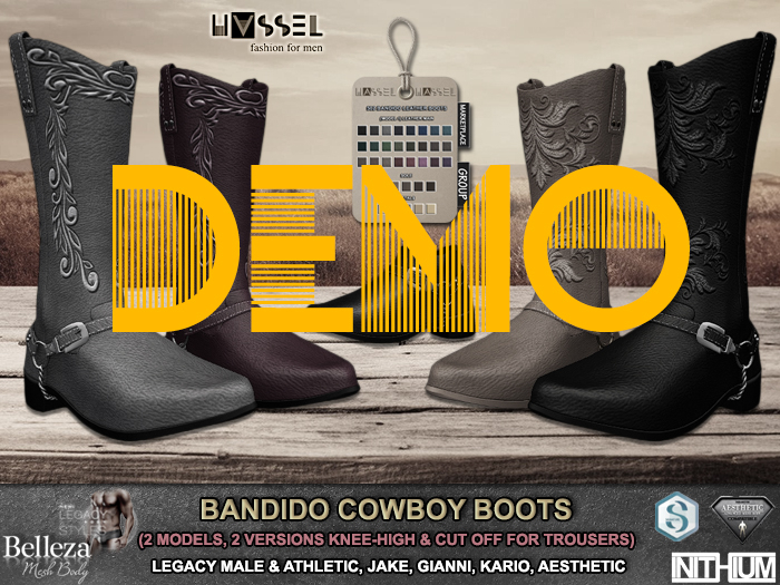 (HASSEL) DEMO BANDIDO MEN'S RANGE RIDER COWBOY LEATHER BOOTS LEGACY MALE & ATHLETIC, JAKE, GIANNI, AESTHETIC, KARIO 502