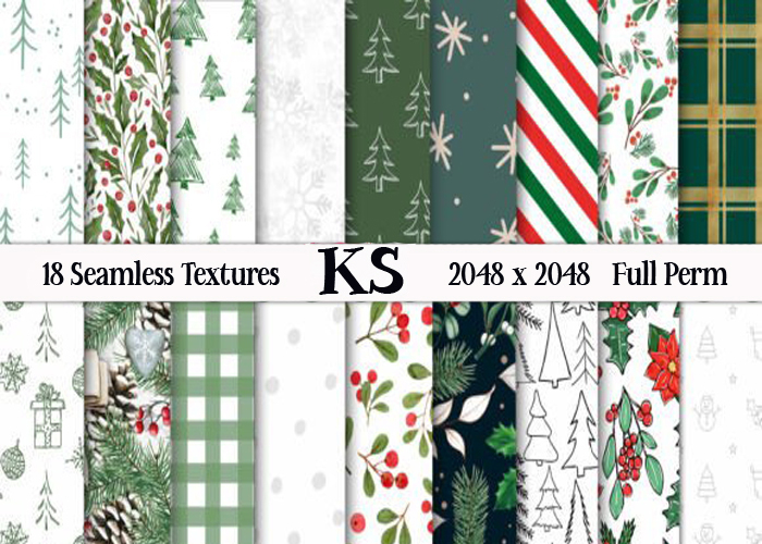 CHRISTMAS SEAMLESS 10 FULL PERM TEXTURES ADD