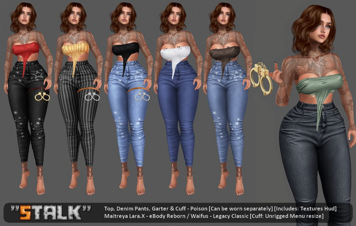 Top, Denim Pants, Garter & Cuff - Poison