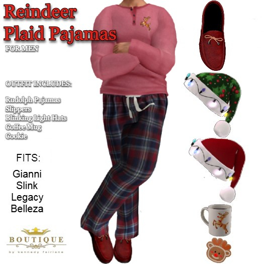 Red Reindeer - CHRISTMAS PLAID PJs FOR MEN (ADD)